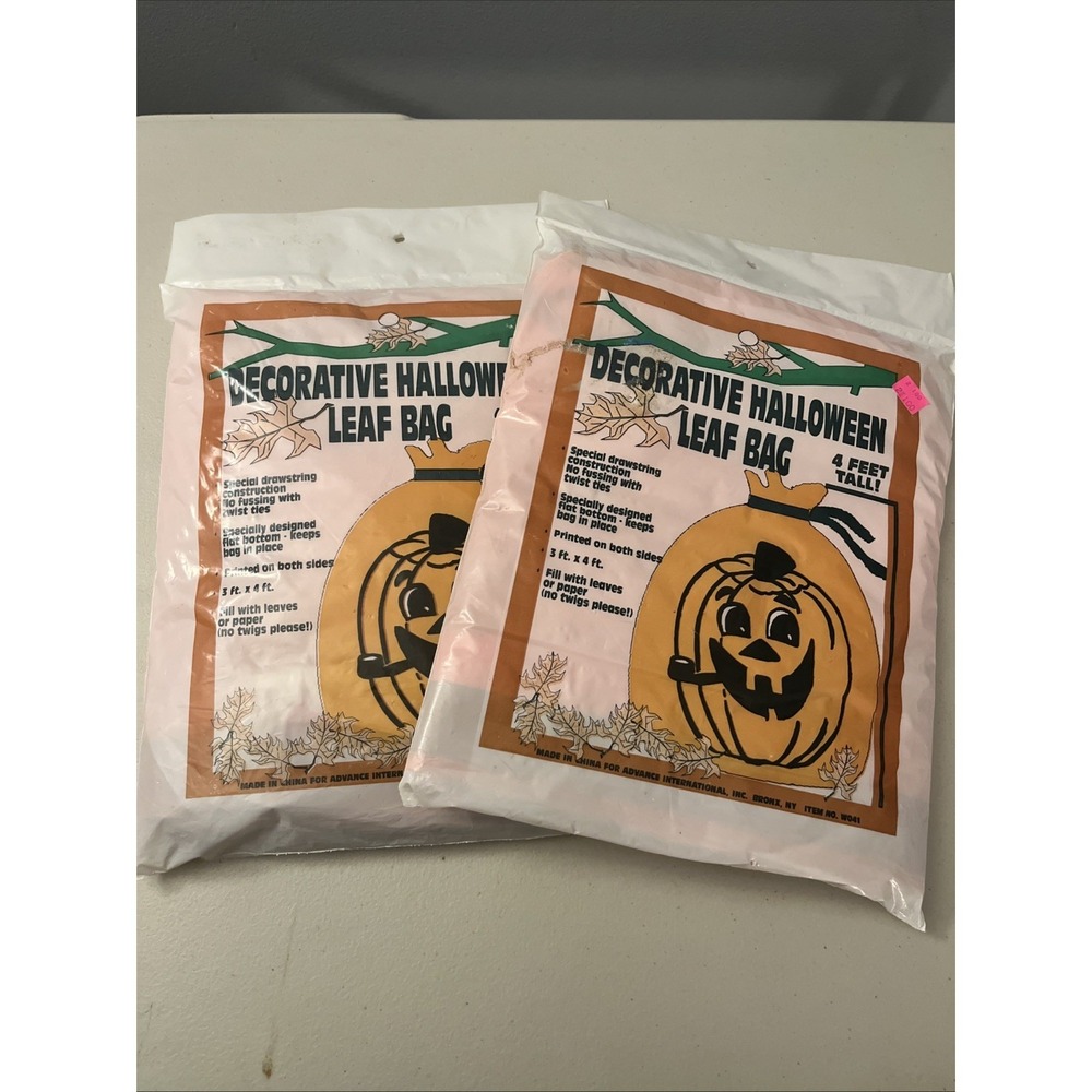 Set Of 2 Pkgs Pumpkin Halloween Leaf Bag Jack O Lantern 4 Feet Tall Bags